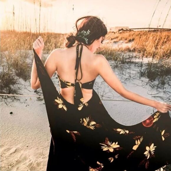 Free People Tropical Escape Halter Neck Cutout Maxi Dress in Black | Size Small - Picture 2 of 9